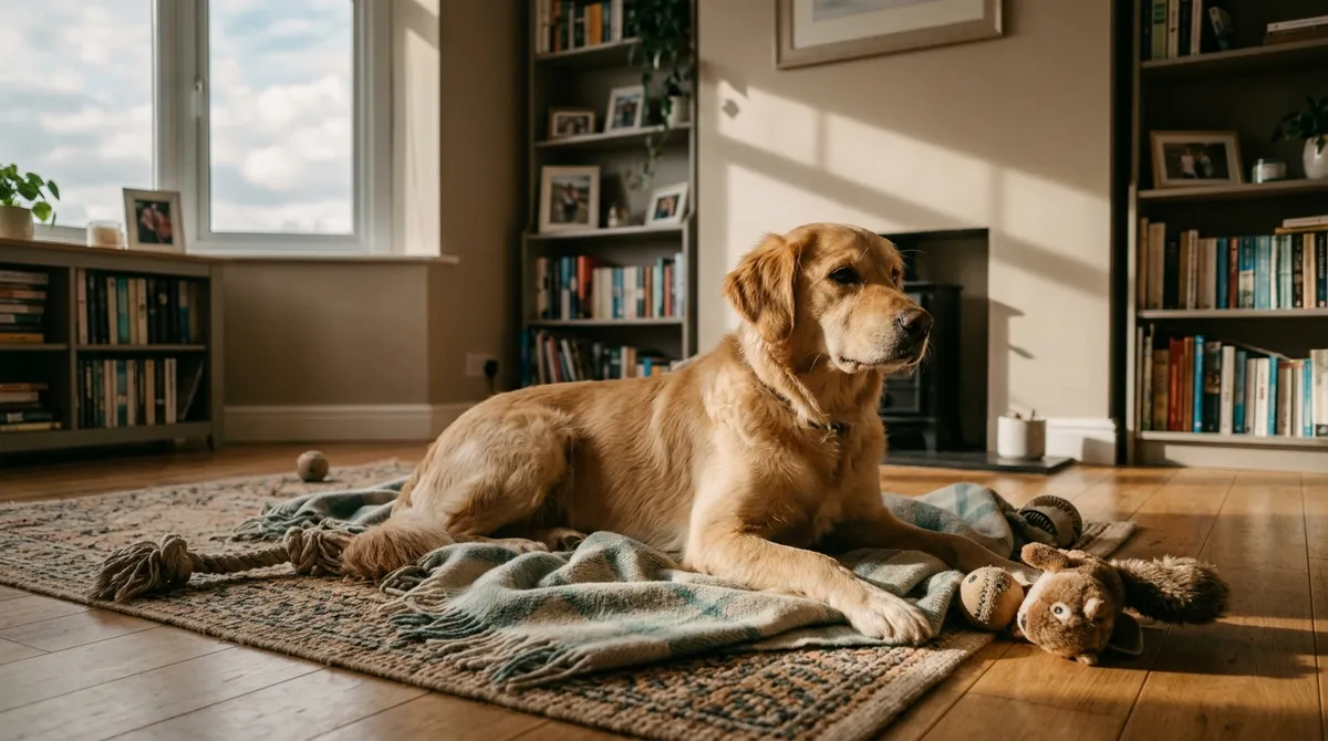Chien accueilli dans le salon d’un dog-sitter